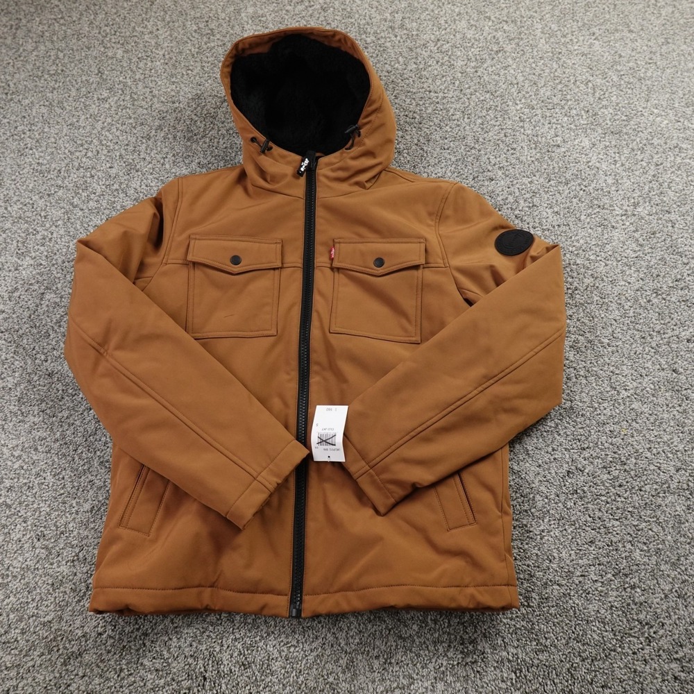 NEW Levis Jacket Mens S Brown Softshell Sherpa Fleece Lined Zip Trucker Coat NWT